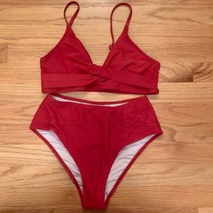 SHEIN red high waste bikini